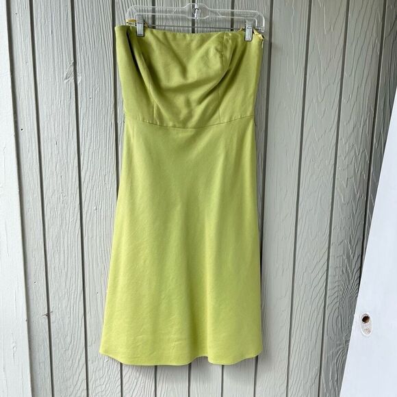 Y2K Ann Taylor Strapless Dress Sz 6 Green Cotton Silk Twill Corset Bodice - Picture 3 of 12